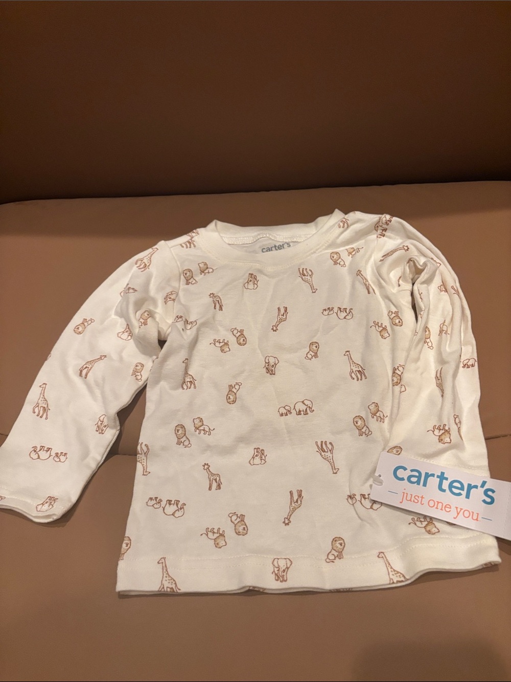 Carter's Cream Long Sleeve Top with Brown Animal Sketches